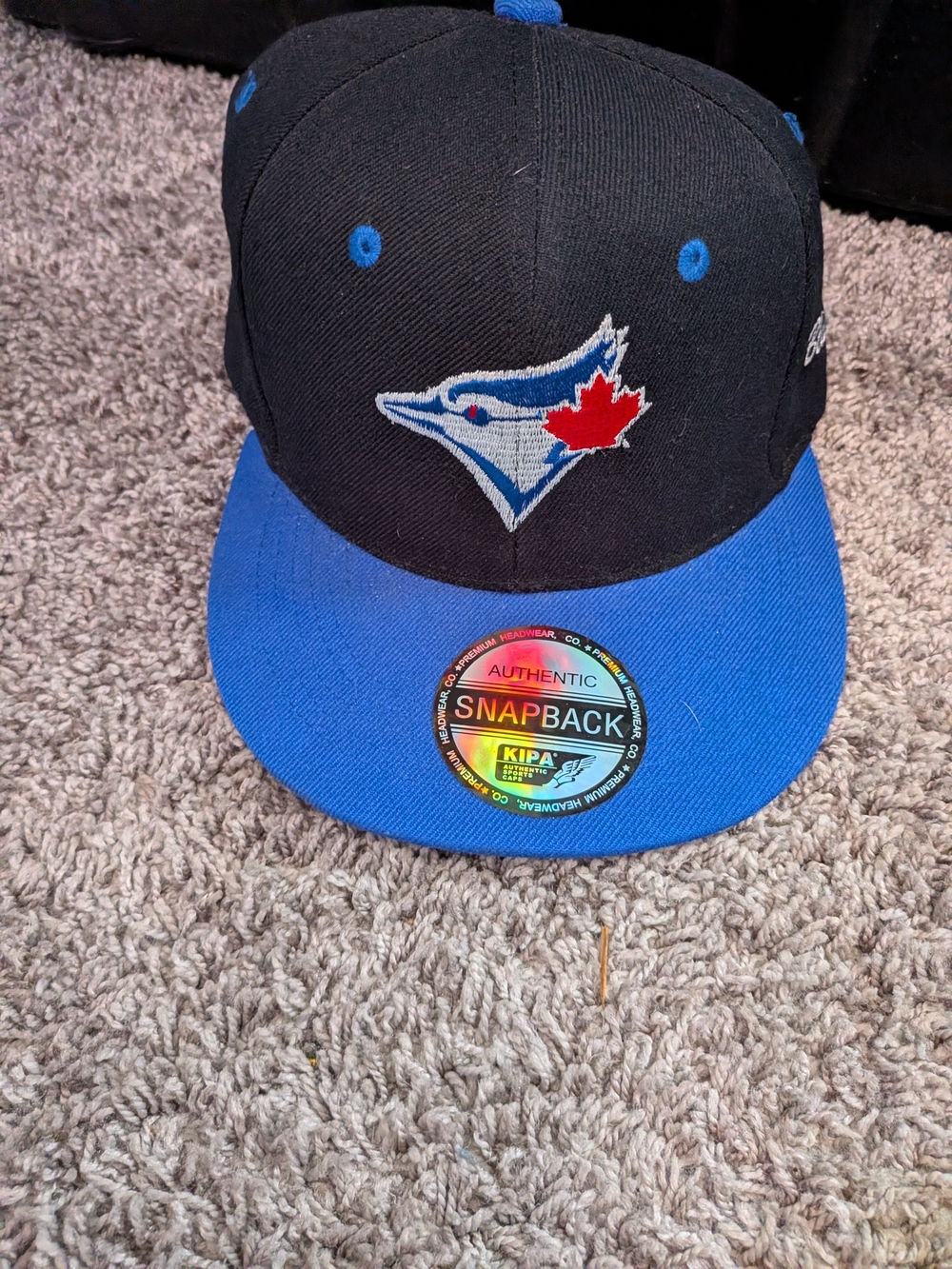 Blue and Black Snapback Hat with Embroidered Logo